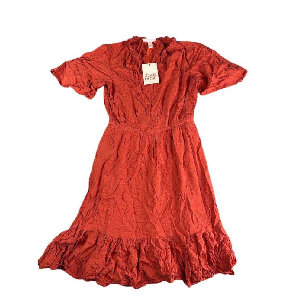Knox Rose Dress Womens XS Orange V Neck Midi Flowy 3/4 Sleeve Pockets Summer NWT